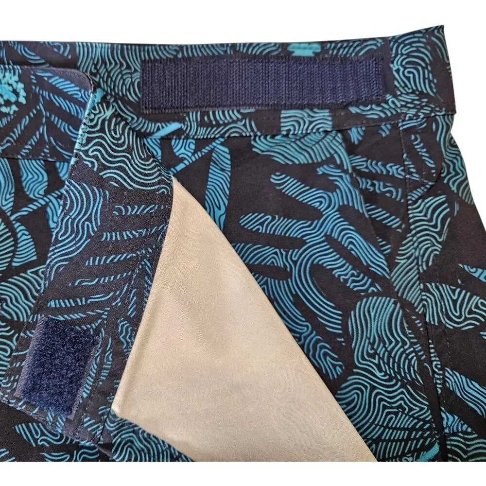 RIP SKIRT Women's XL Maui Moonlight Wrap Skirt Hawaii Hibiscus Blue Hook & Loop